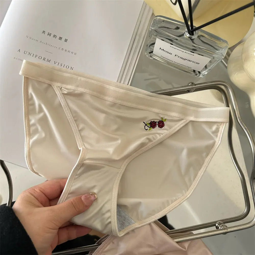 French pure desire embroidered ice silk underwear female low waist simple and comfortable summer thin briefs Alice Thong