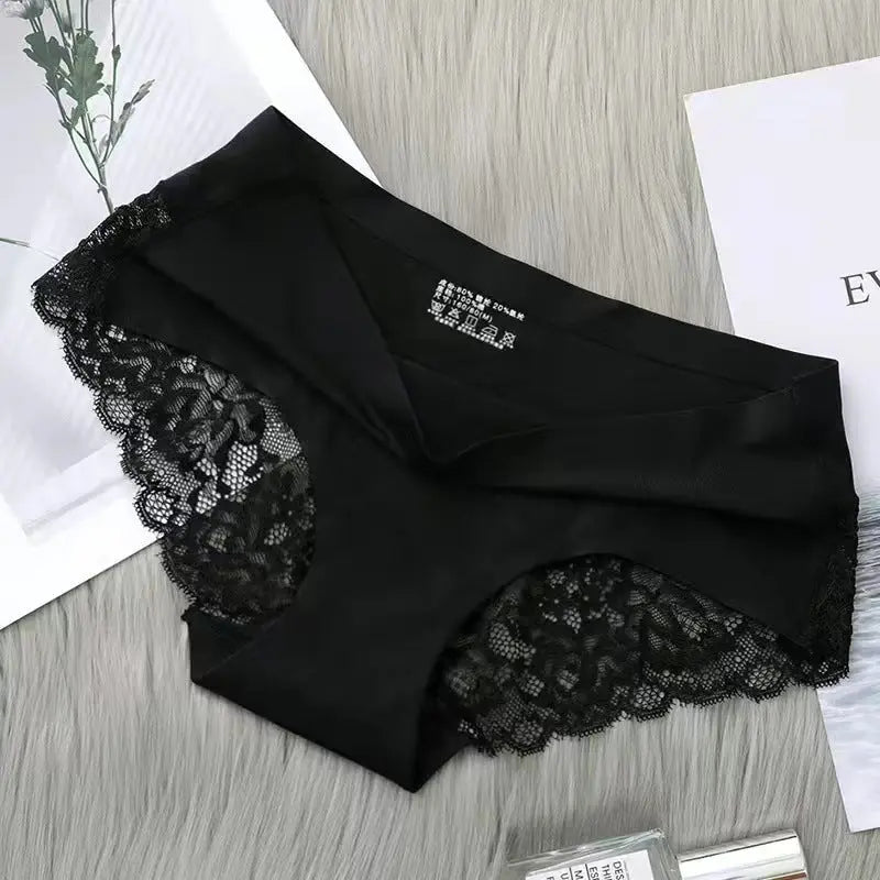 New ice silk lace panties for women mid-waist seamless cotton crotch skin-friendly large size sexy breathable ultra-thin young ladies briefs for women Alice Thong