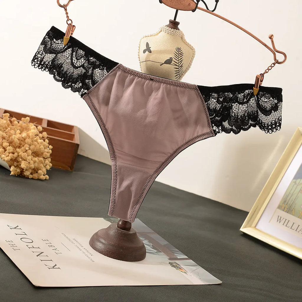 Diaochan summer silky breathable sexy lace thong underwear European and American fashion ladies T pants cotton crotch Alice Thong