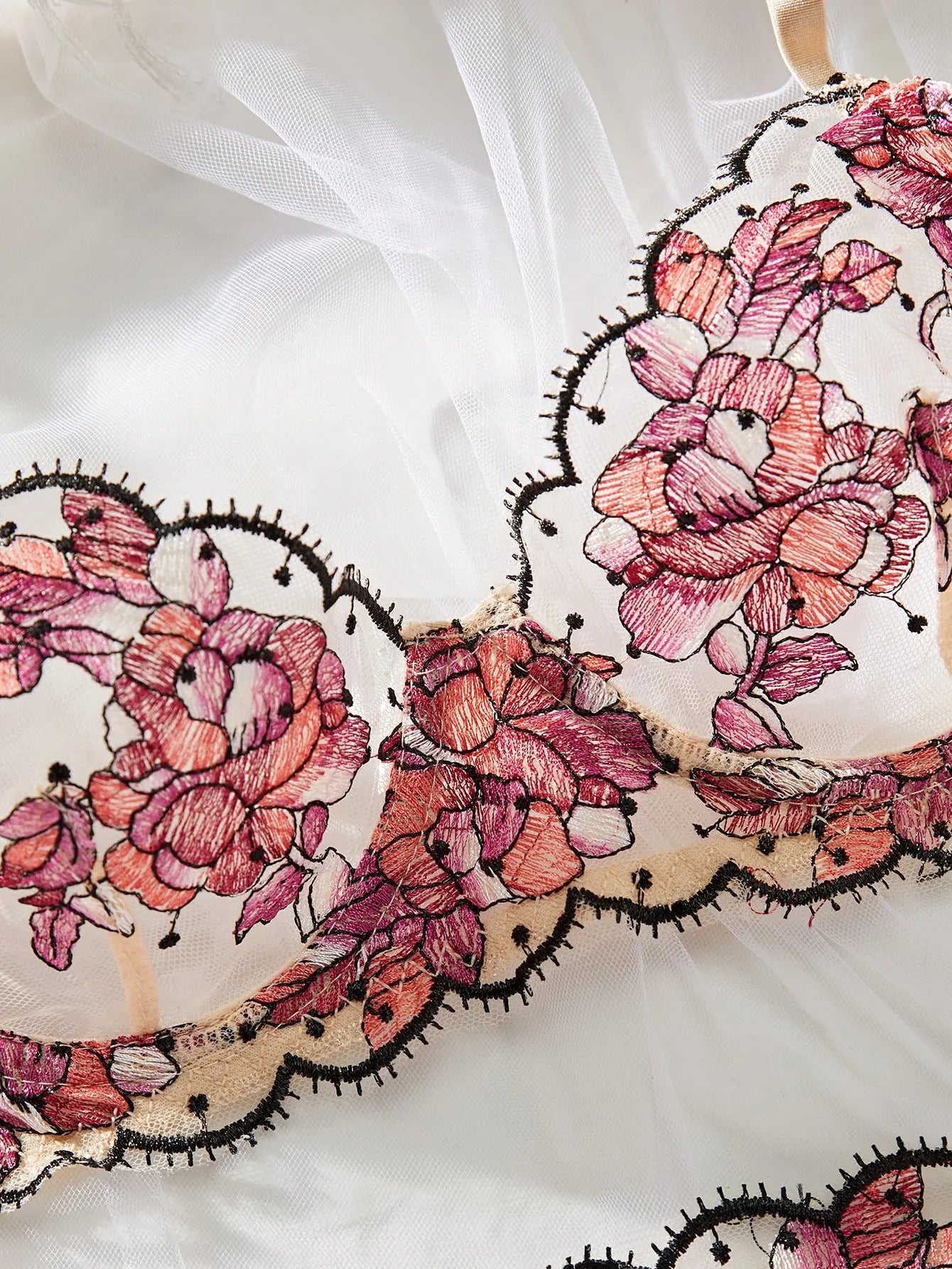 European and American 2025 new hot style mesh multi-color embroidery perspective temptation sexy lingerie suit for women Alice Thong
