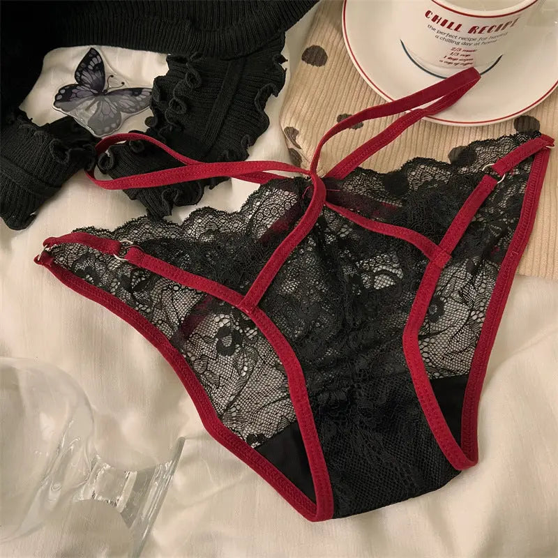 French Sexy Lace Pure Desire Underwear Women's Low-waist Hot Hollowed-out Crossed Band Panties Seamless Triangle Alice Thong