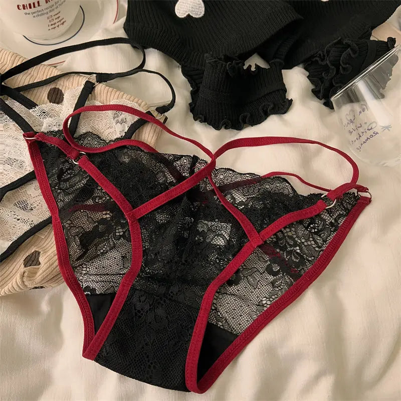 French Sexy Lace Pure Desire Underwear Women's Low-waist Hot Hollowed-out Crossed Band Panties Seamless Triangle Alice Thong