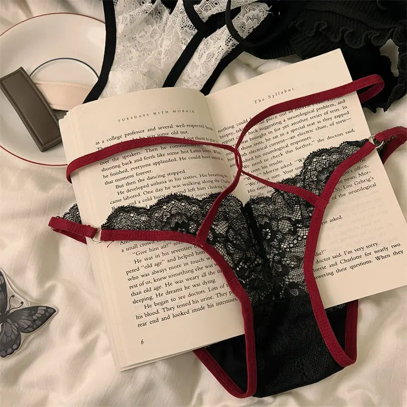 French Sexy Lace Pure Desire Underwear Women's Low-waist Hot Hollowed-out Crossed Band Panties Seamless Triangle Alice Thong