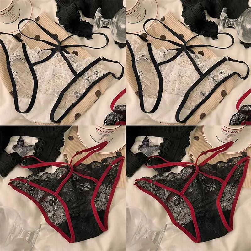French Sexy Lace Pure Desire Underwear Women's Low-waist Hot Hollowed-out Crossed Band Panties Seamless Triangle Alice Thong
