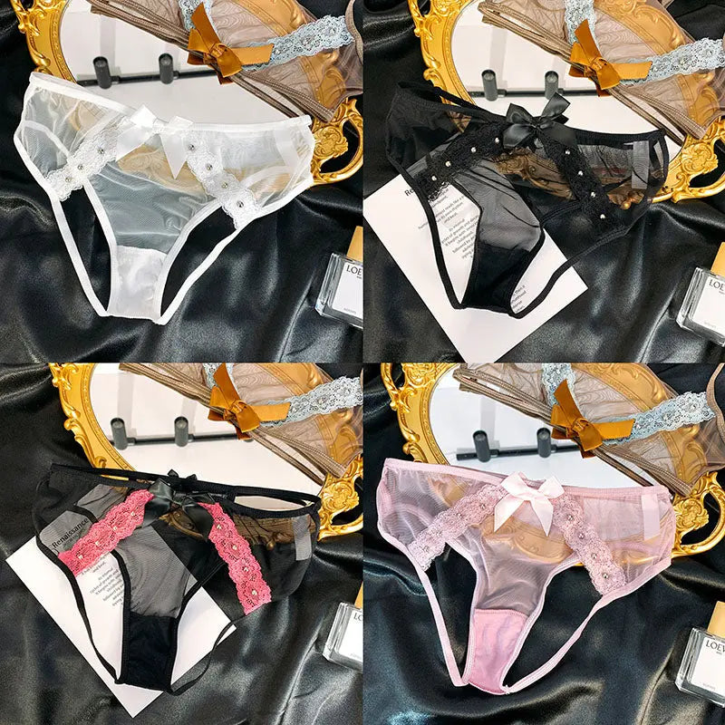 French Sexy Lace Thong, High-Quality Hollow Open Crotch Women's Panties 我的商店
