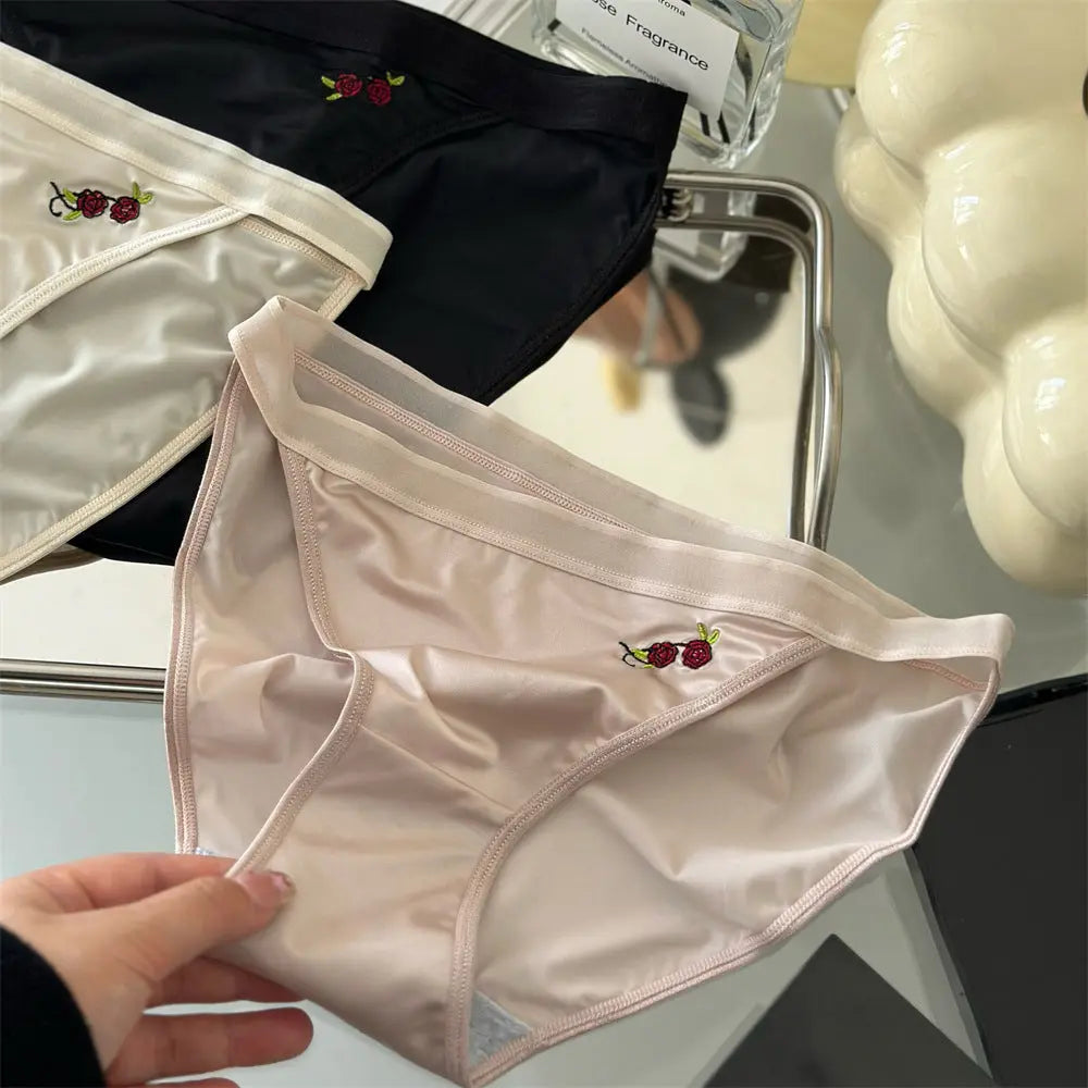 French pure desire embroidered ice silk underwear female low waist simple and comfortable summer thin briefs Alice Thong