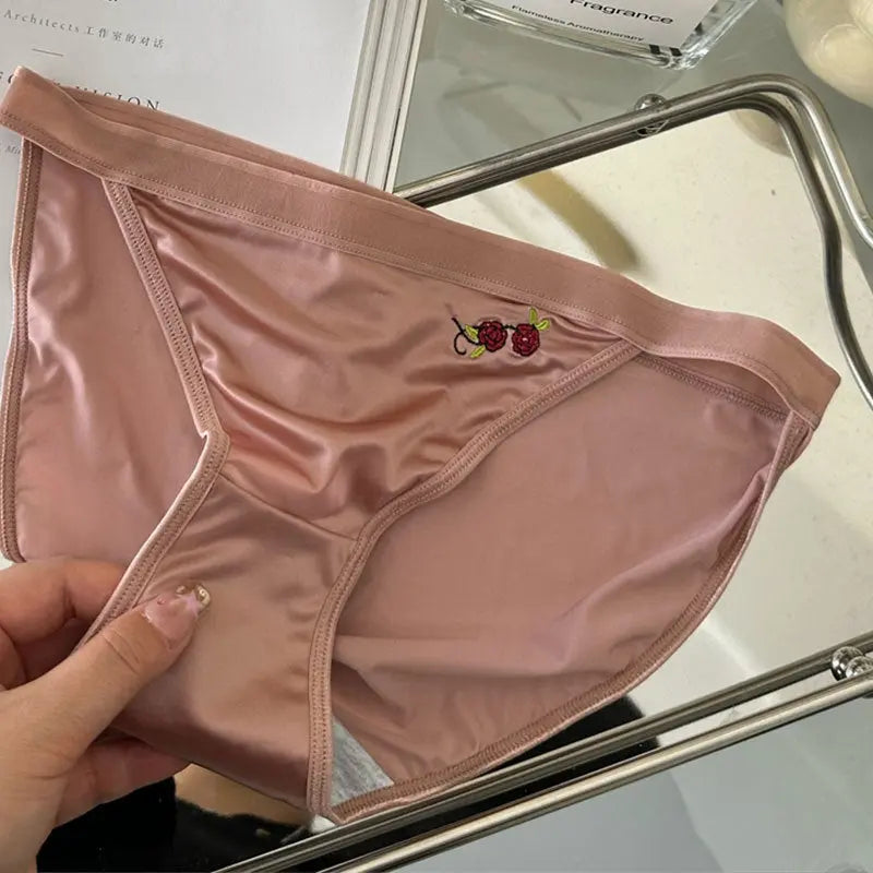 French pure desire embroidered ice silk underwear female low waist simple and comfortable summer thin briefs Alice Thong