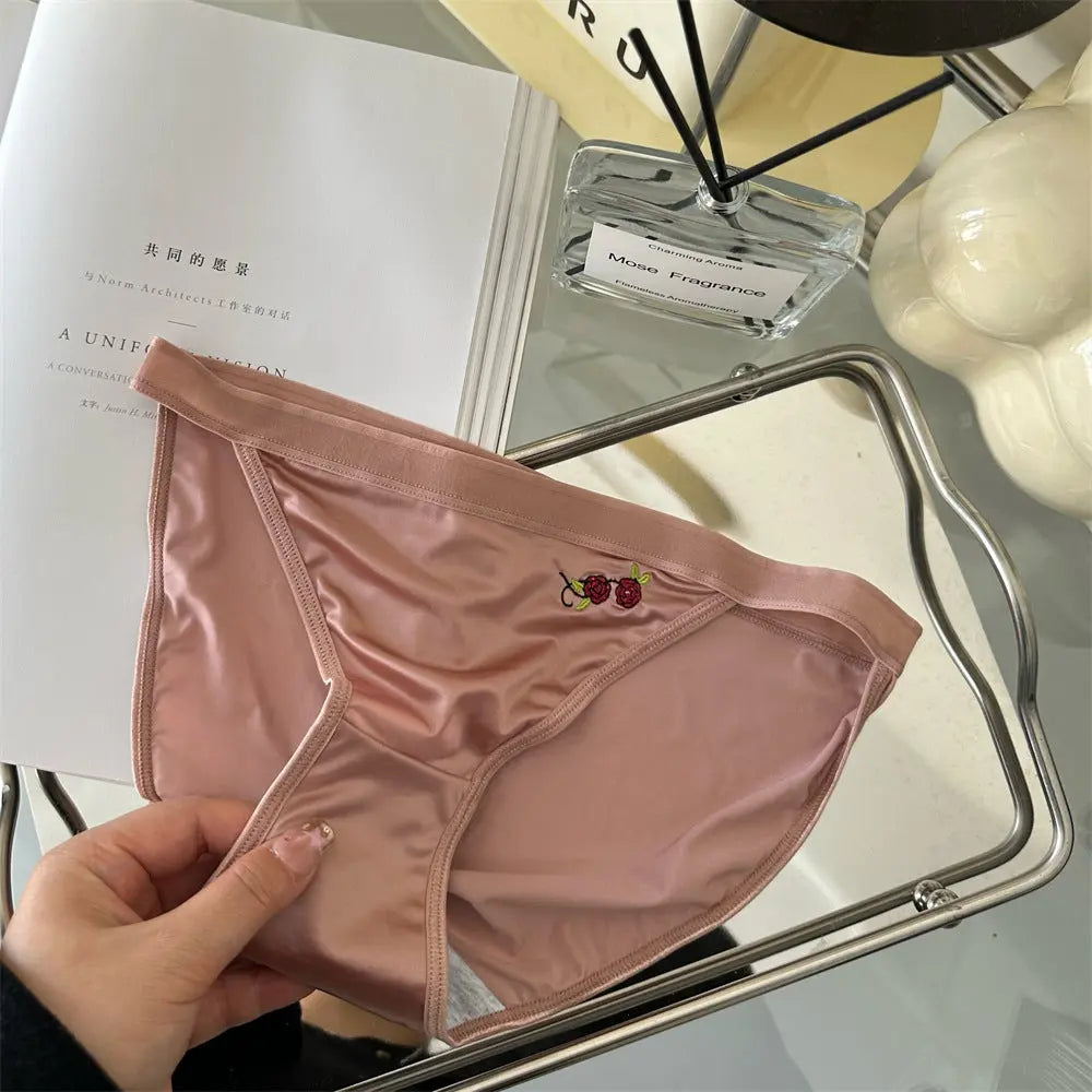 French pure desire embroidered ice silk underwear female low waist simple and comfortable summer thin briefs Alice Thong