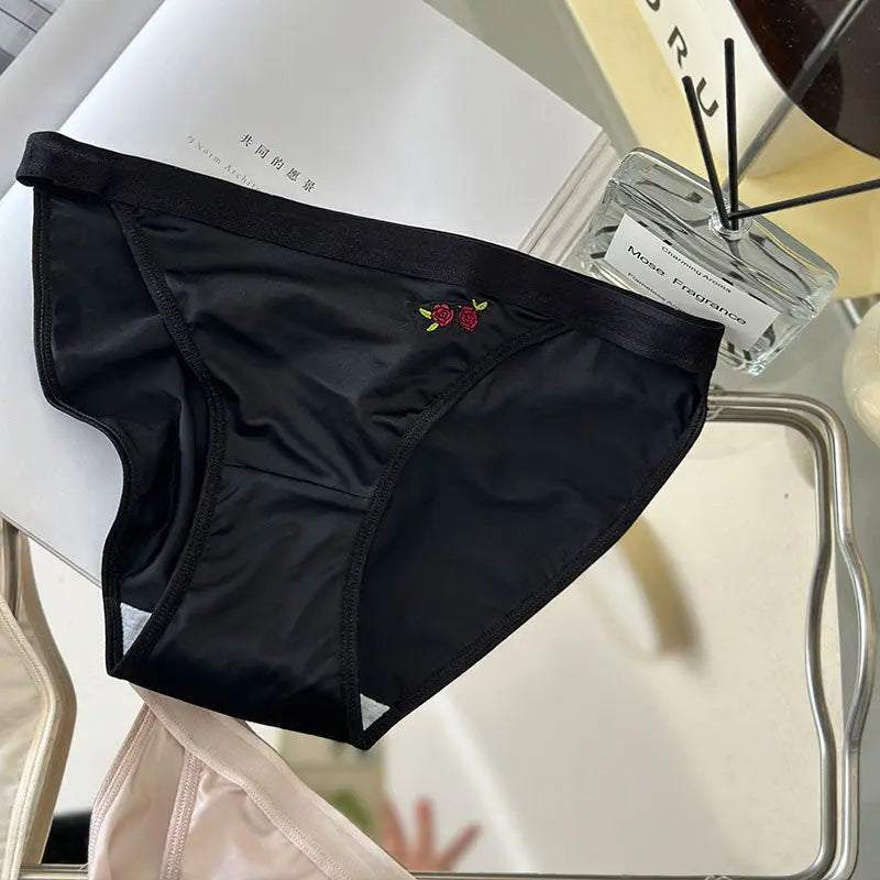 French pure desire embroidered ice silk underwear female low waist simple and comfortable summer thin briefs Alice Thong