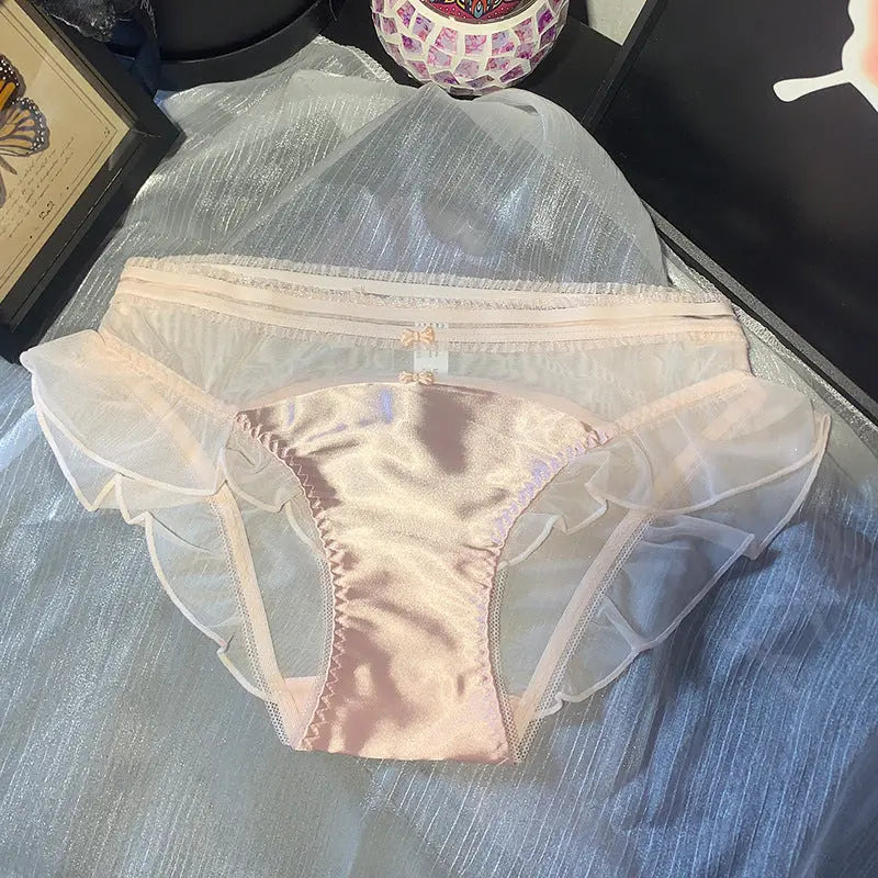 French vintage court princess silk mesh panties women's ruffles low rise sexy comfortable breathable women's briefs Alice Thong