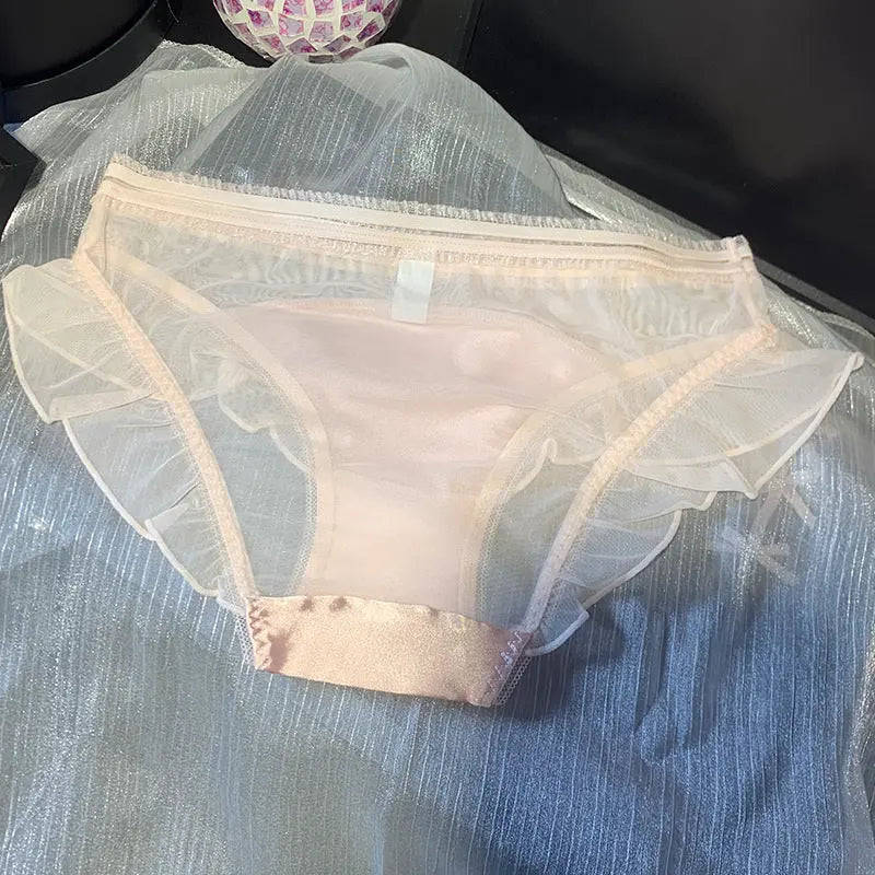 French vintage court princess silk mesh panties women's ruffles low rise sexy comfortable breathable women's briefs Alice Thong