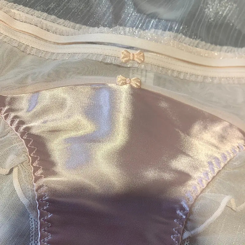 French vintage court princess silk mesh panties women's ruffles low rise sexy comfortable breathable women's briefs Alice Thong