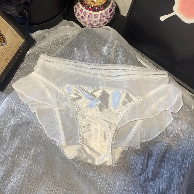 French vintage court princess silk mesh panties women's ruffles low rise sexy comfortable breathable women's briefs Alice Thong