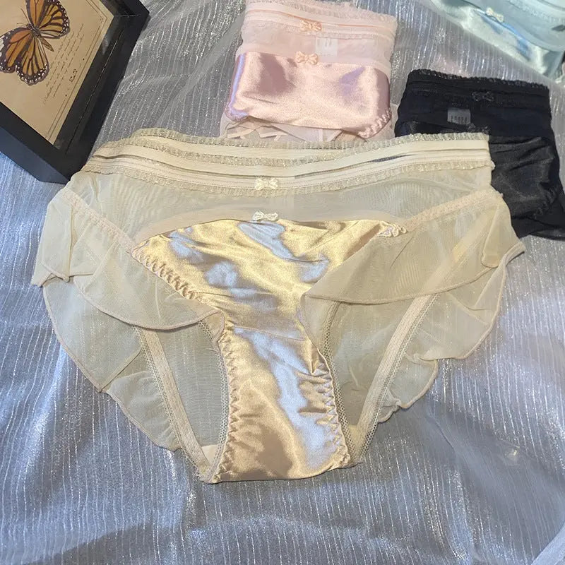 French vintage court princess silk mesh panties women's ruffles low rise sexy comfortable breathable women's briefs Alice Thong