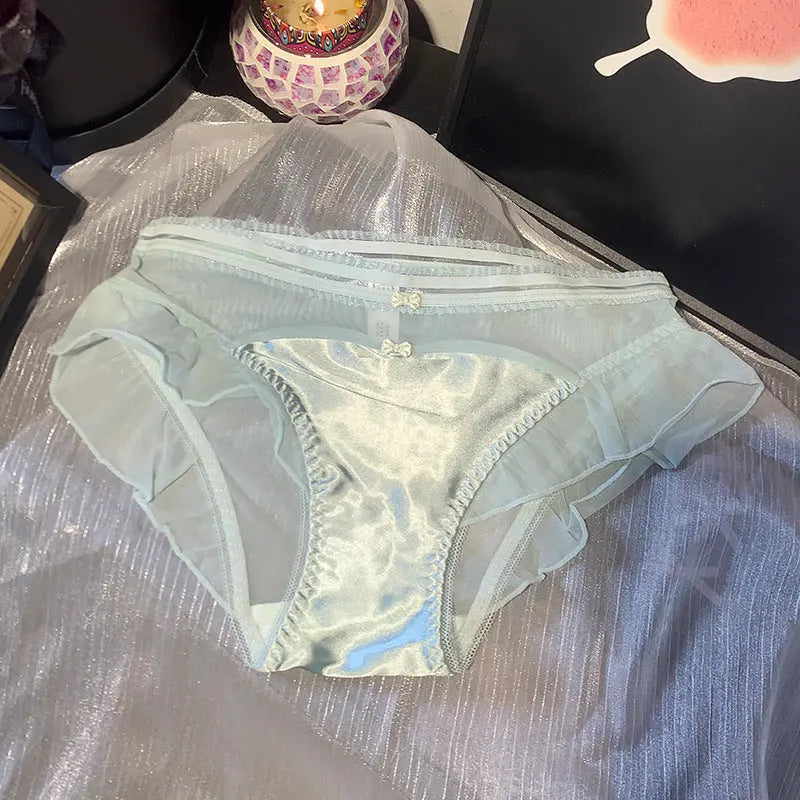 French vintage court princess silk mesh panties women's ruffles low rise sexy comfortable breathable women's briefs Alice Thong
