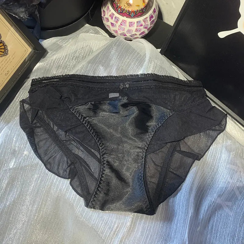 French vintage court princess silk mesh panties women's ruffles low rise sexy comfortable breathable women's briefs Alice Thong