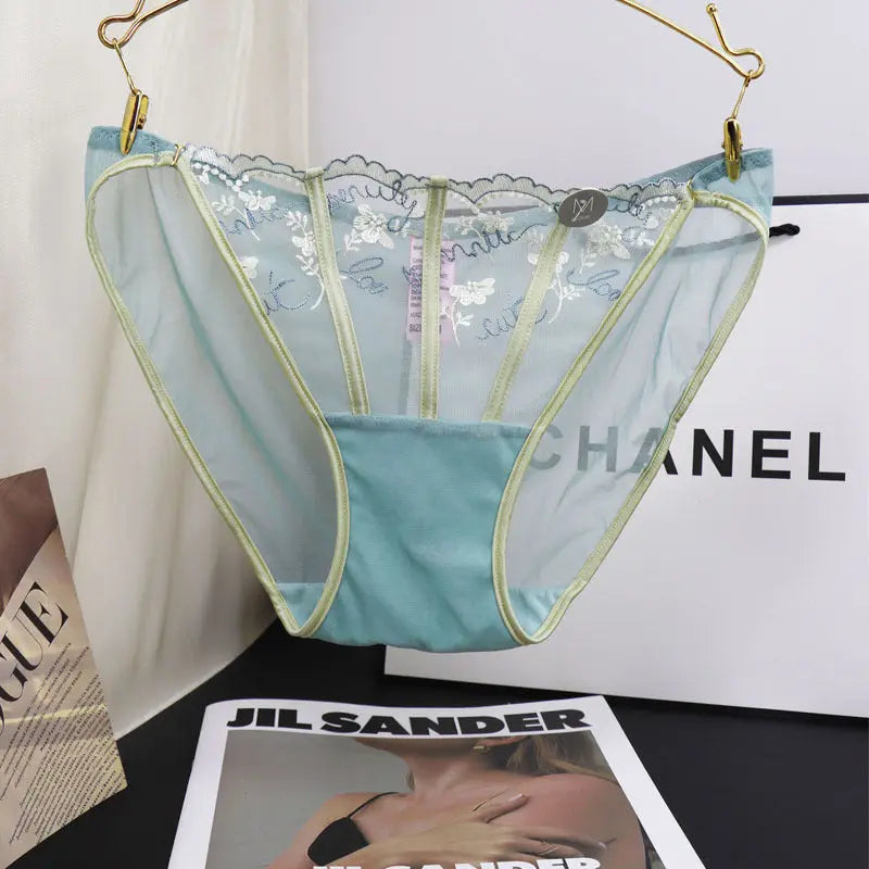 French vintage court sexy embroidered lace panties women's thin breathable pure desire see-through mid low rise briefs Alice Thong