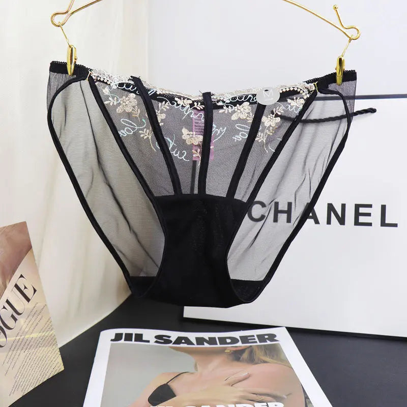 French vintage court sexy embroidered lace panties women's thin breathable pure desire see-through mid low rise briefs Alice Thong