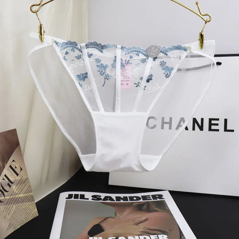 French vintage court sexy embroidered lace panties women's thin breathable pure desire see-through mid low rise briefs Alice Thong