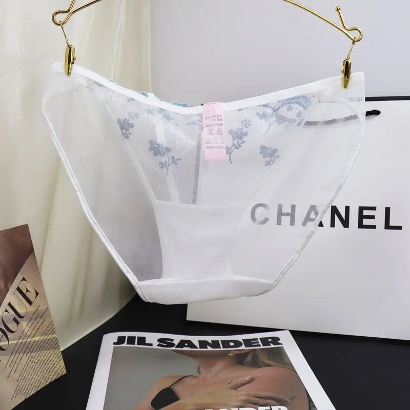 French vintage court sexy embroidered lace panties women's thin breathable pure desire see-through mid low rise briefs Alice Thong