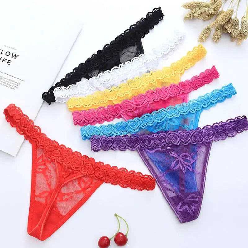 Women's Panties Lace Thong Flower Women's T-Back Low Waist Panties Underwear Sexy High Quality Eyelashes Heart Thong - Alice Thong