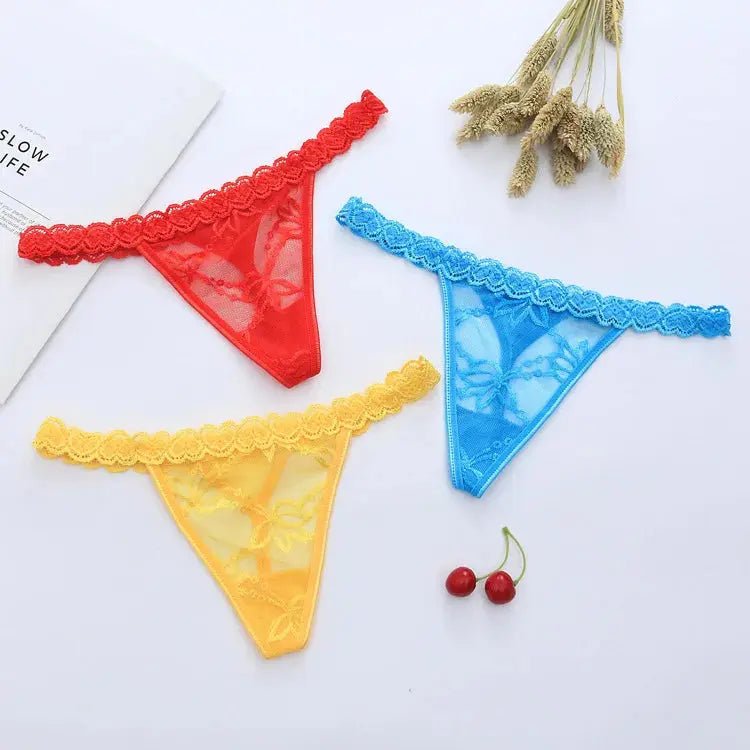 Women's Panties Lace Thong Flower Women's T-Back Low Waist Panties Underwear Sexy High Quality Eyelashes Heart Thong - Alice Thong