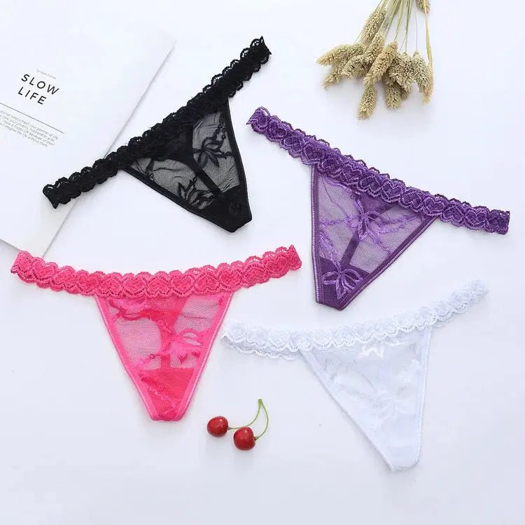Women's Panties Lace Thong Flower Women's T-Back Low Waist Panties Underwear Sexy High Quality Eyelashes Heart Thong - Alice Thong