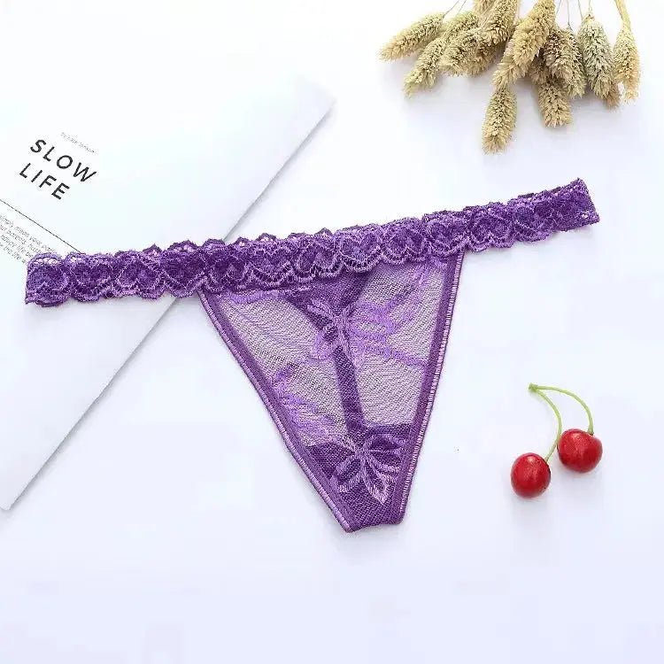 Women's Panties Lace Thong Flower Women's T-Back Low Waist Panties Underwear Sexy High Quality Eyelashes Heart Thong - Alice Thong