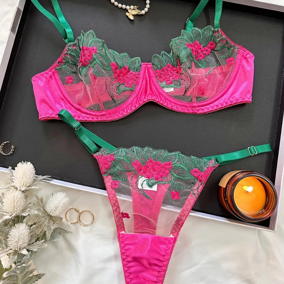 INS new Valentine's Day fun bra perspective temptation sexy lingerie set pure desire women Alice Thong