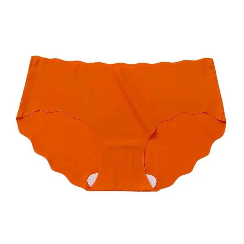 Ice silk seamless wavy edge one-piece non-indentation polyester solid color women's underwear double-layer crotch mid-waist briefs Alice Thong
