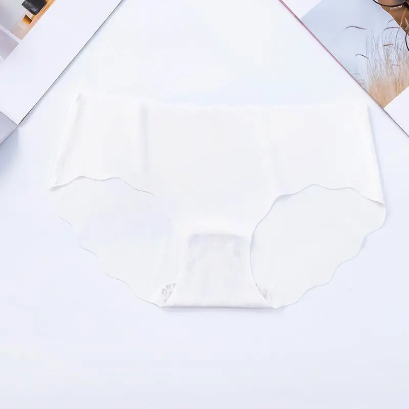 Ice silk seamless wavy edge one-piece non-indentation polyester solid color women's underwear double-layer crotch mid-waist briefs Alice Thong