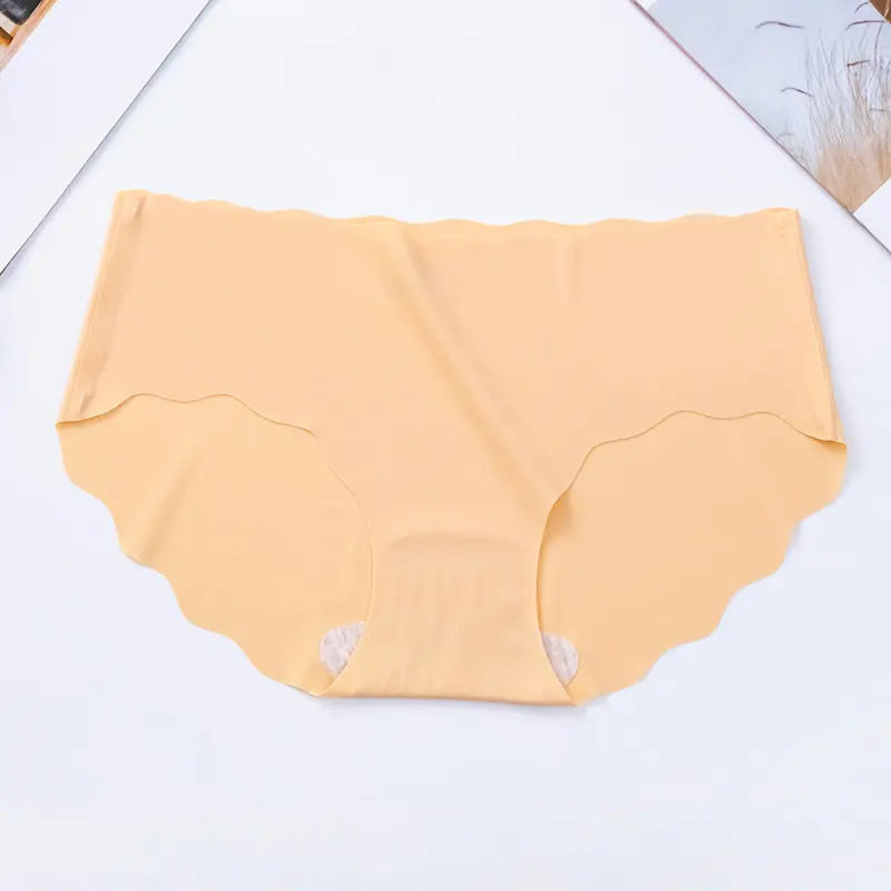 Ice silk seamless wavy edge one-piece non-indentation polyester solid color women's underwear double-layer crotch mid-waist briefs Alice Thong