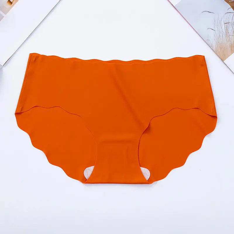 Ice silk seamless wavy edge one-piece non-indentation polyester solid color women's underwear double-layer crotch mid-waist briefs Alice Thong