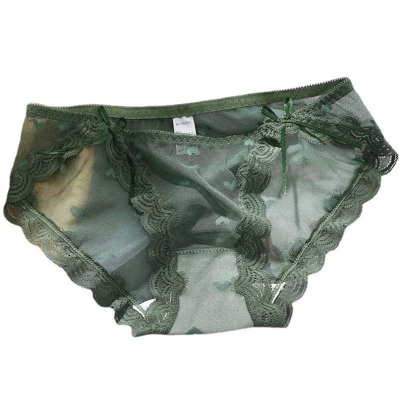 Japanese cute mesh low waist transparent lace panties for women sweet girl bow solid color perspective briefs Alice Thong
