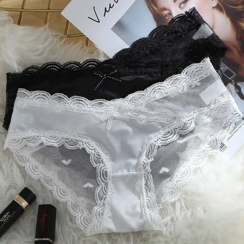 Japanese sexy briefs for women with transparent net 纱 lace trim soft pure cotton crotch breathable ladies' triangle panties Alice Thong