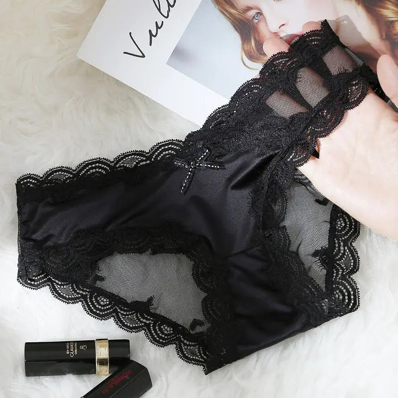 Japanese sexy briefs for women with transparent net 纱 lace trim soft pure cotton crotch breathable ladies' triangle panties Alice Thong