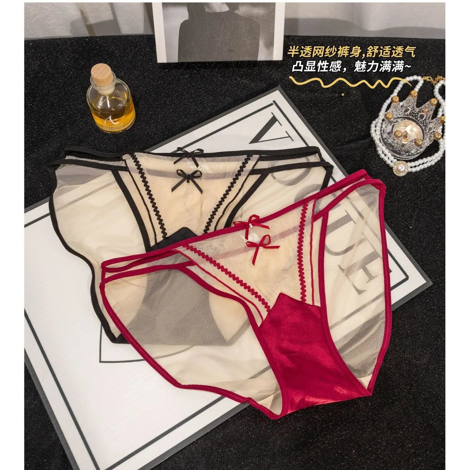 Lace temptation pure desire panties women breathable not stuffy sexy mesh bow women's panties low rise briefs Alice Thong