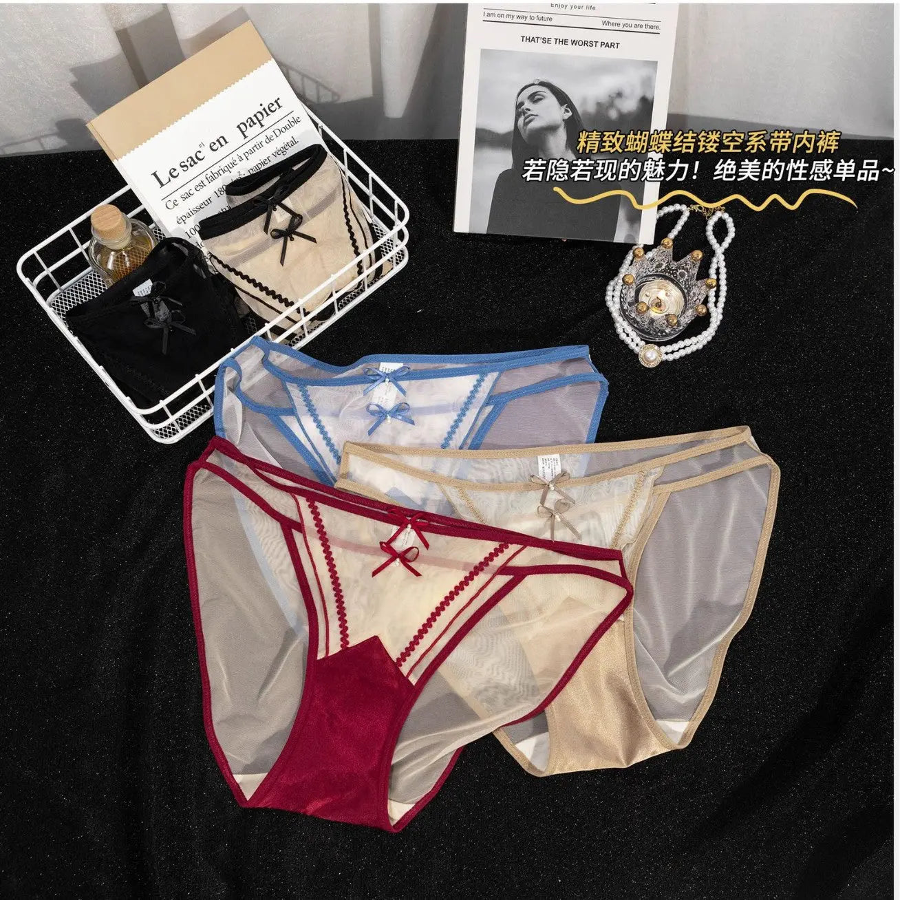 Lace temptation pure desire panties women breathable not stuffy sexy mesh bow women's panties low rise briefs Alice Thong