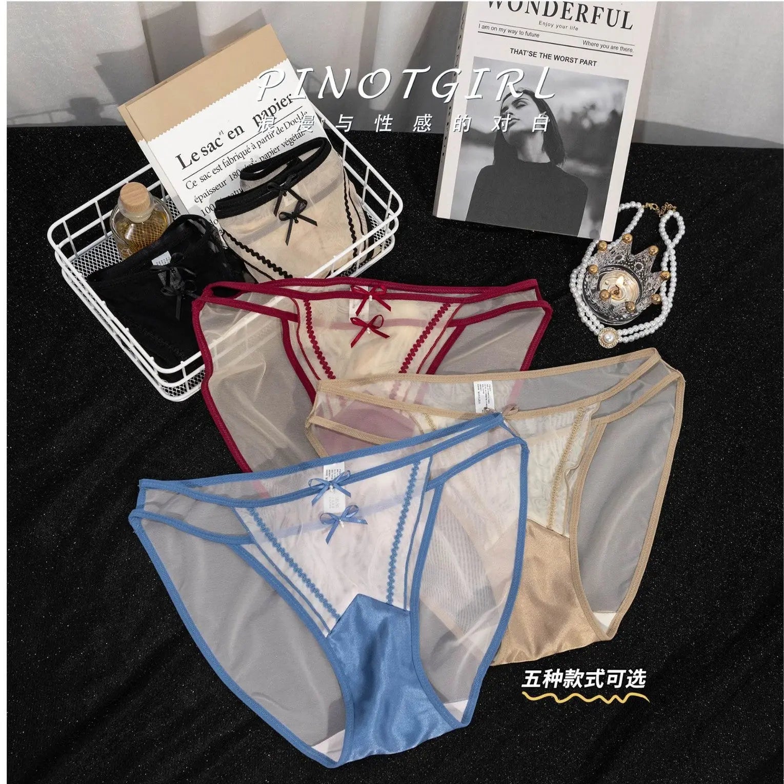 Lace temptation pure desire panties women breathable not stuffy sexy mesh bow women's panties low rise briefs Alice Thong