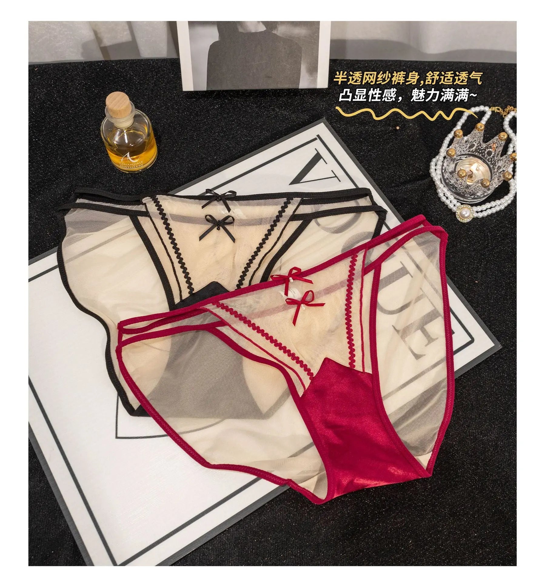 Lace temptation pure desire panties women breathable not stuffy sexy mesh bow women's panties low rise briefs Alice Thong