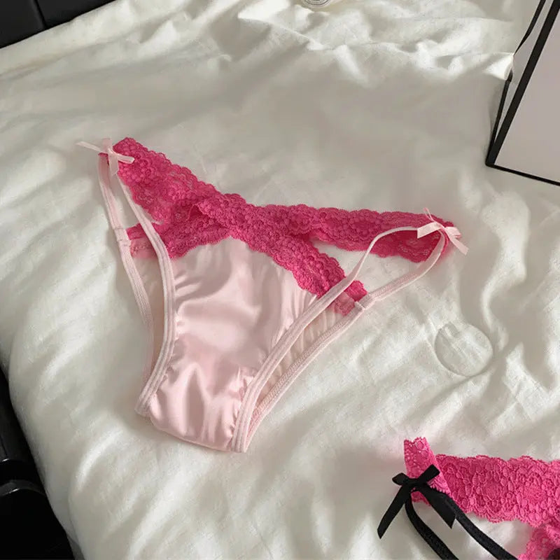 Lace underwear women's low-waist hot girl pure desire style bow sexy mesh semi-transparent temptation ladies triangle briefs Alice Thong