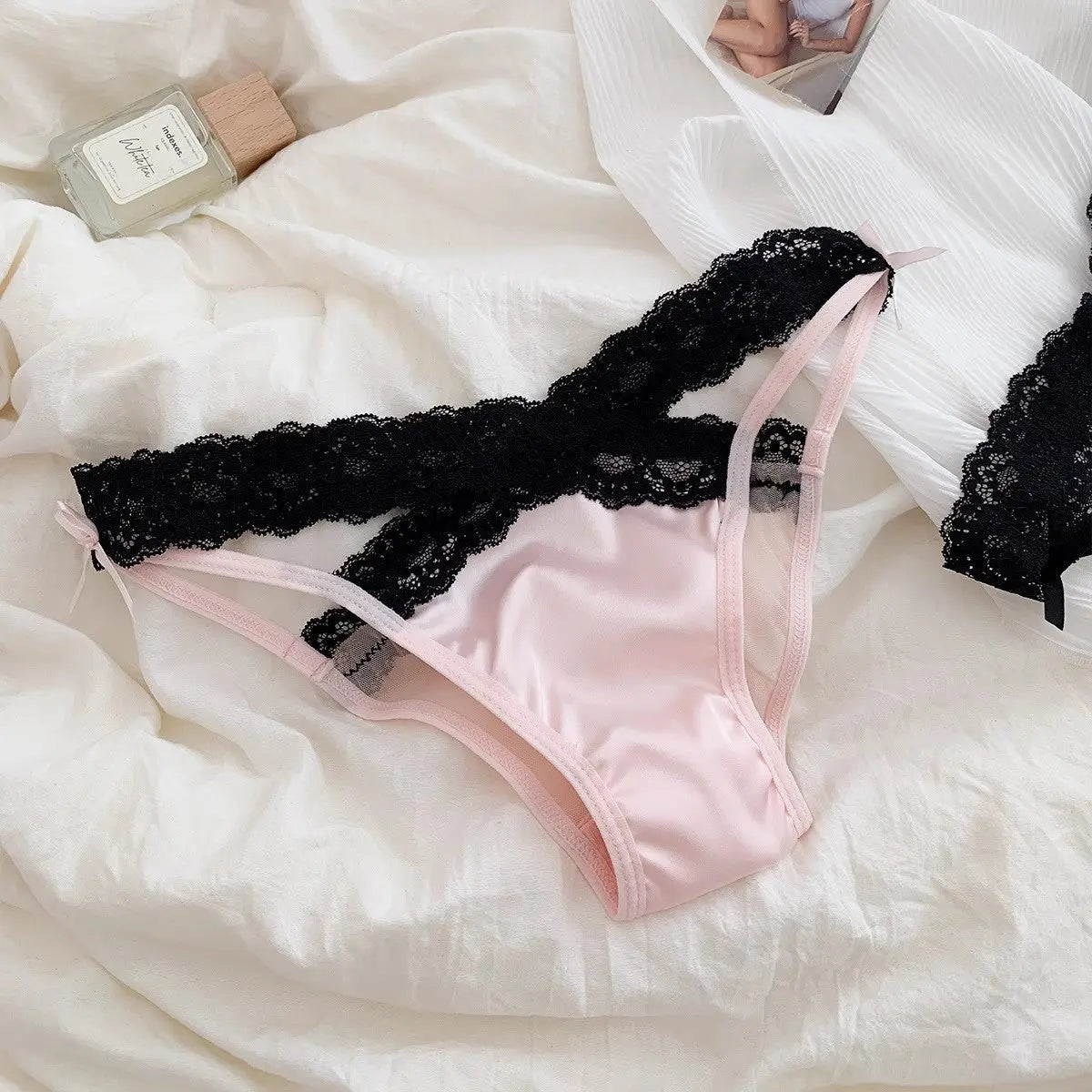 Lace underwear women's low-waist hot girl pure desire style bow sexy mesh semi-transparent temptation ladies triangle briefs Alice Thong