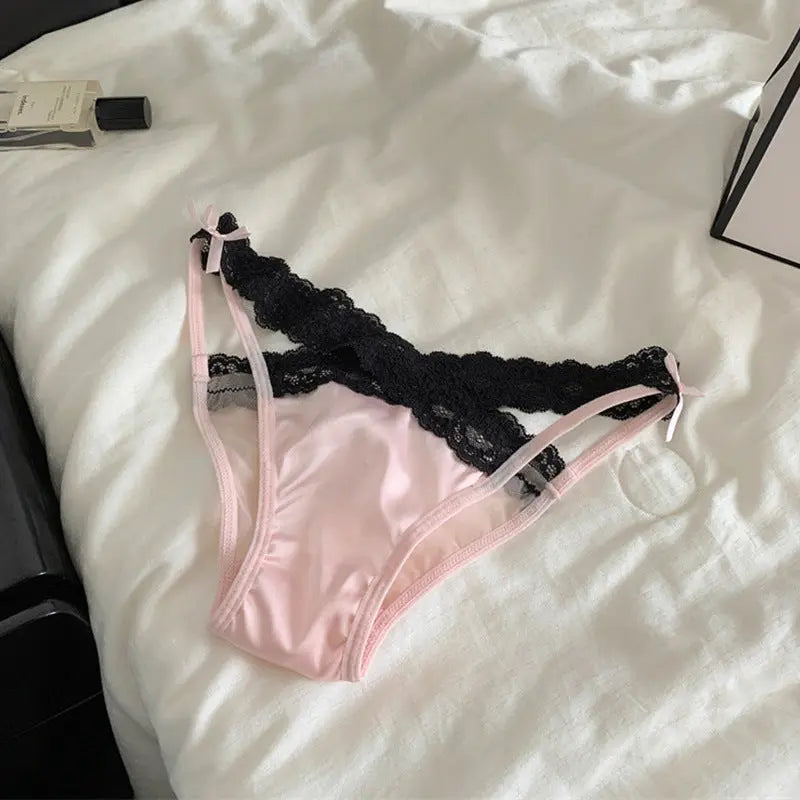Lace underwear women's low-waist hot girl pure desire style bow sexy mesh semi-transparent temptation ladies triangle briefs Alice Thong