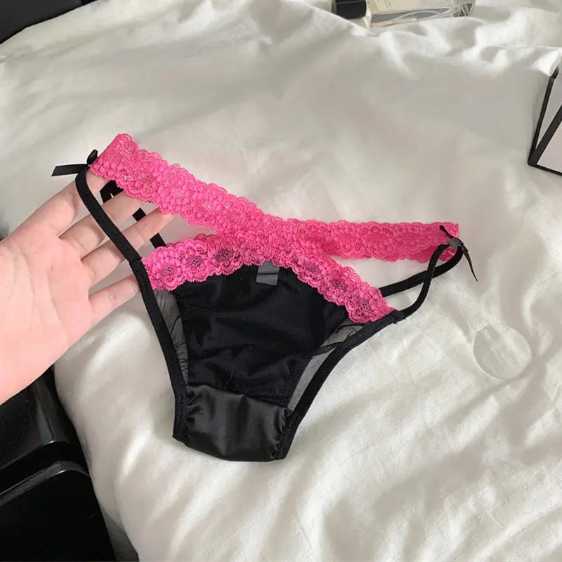 Lace underwear women's low-waist hot girl pure desire style bow sexy mesh semi-transparent temptation ladies triangle briefs Alice Thong