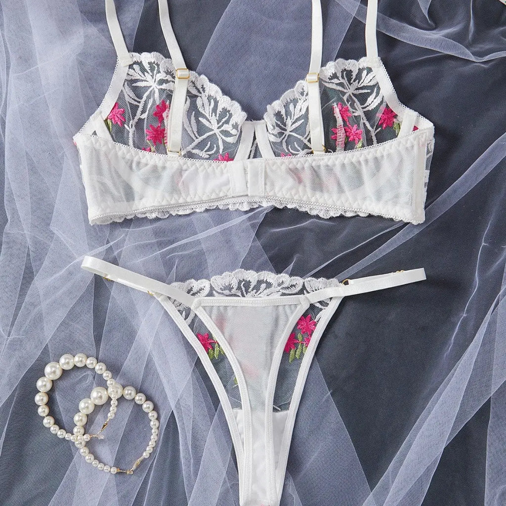 New European and American source sexy lingerie set pure desire series see-through gathered bra three-point panties mesh dress for women Alice Thong