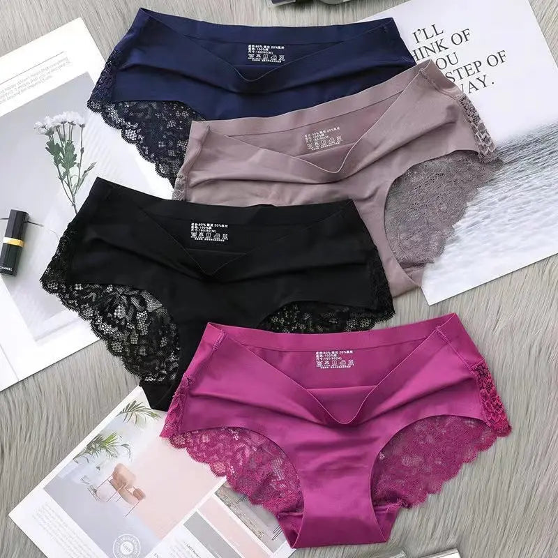 New ice silk lace panties for women mid-waist seamless cotton crotch skin-friendly large size sexy breathable ultra-thin young ladies briefs for women Alice Thong