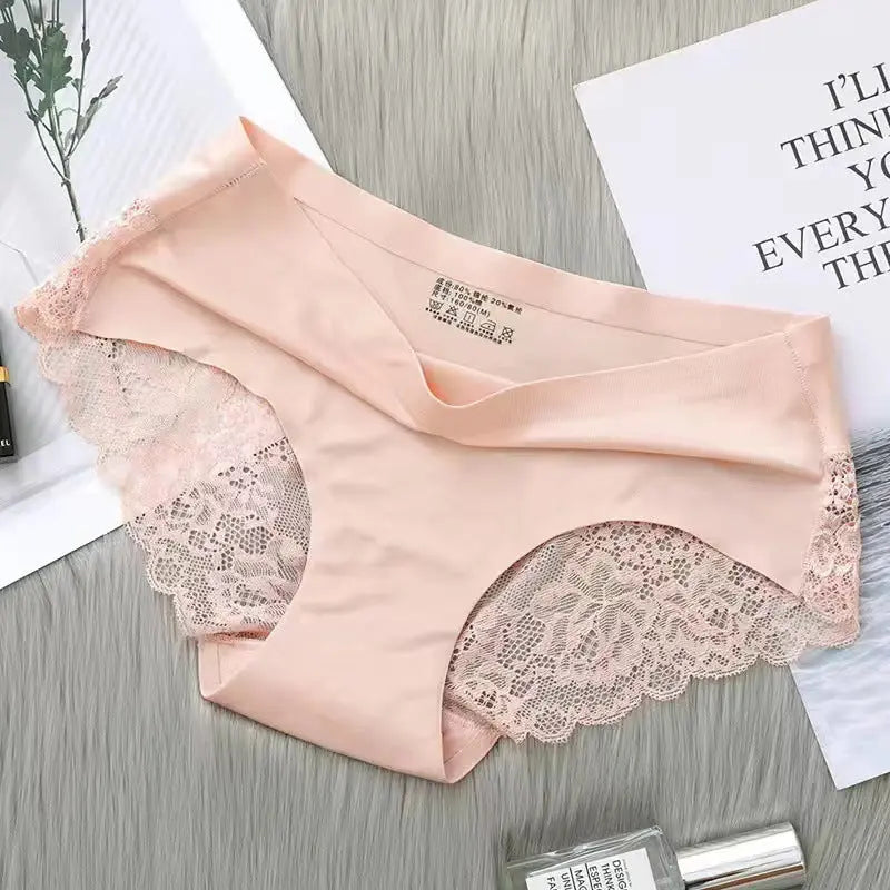 New ice silk lace panties for women mid-waist seamless cotton crotch skin-friendly large size sexy breathable ultra-thin young ladies briefs for women Alice Thong