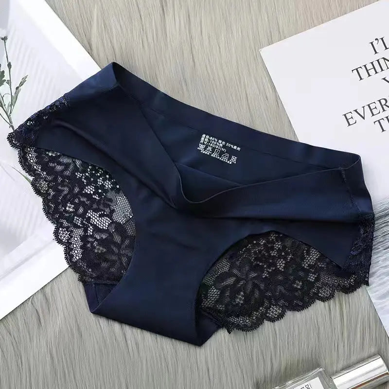 New ice silk lace panties for women mid-waist seamless cotton crotch skin-friendly large size sexy breathable ultra-thin young ladies briefs for women Alice Thong