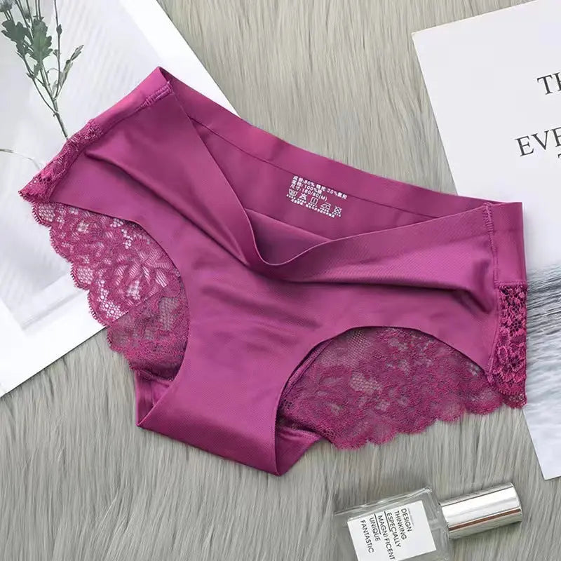New ice silk lace panties for women mid-waist seamless cotton crotch skin-friendly large size sexy breathable ultra-thin young ladies briefs for women Alice Thong