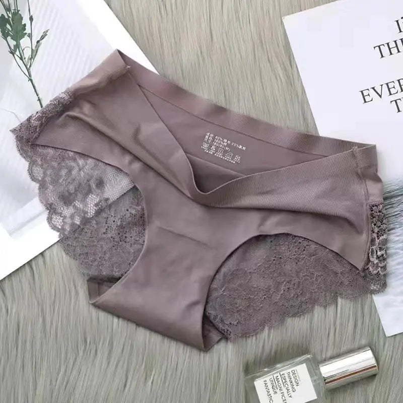 New ice silk lace panties for women mid-waist seamless cotton crotch skin-friendly large size sexy breathable ultra-thin young ladies briefs for women Alice Thong